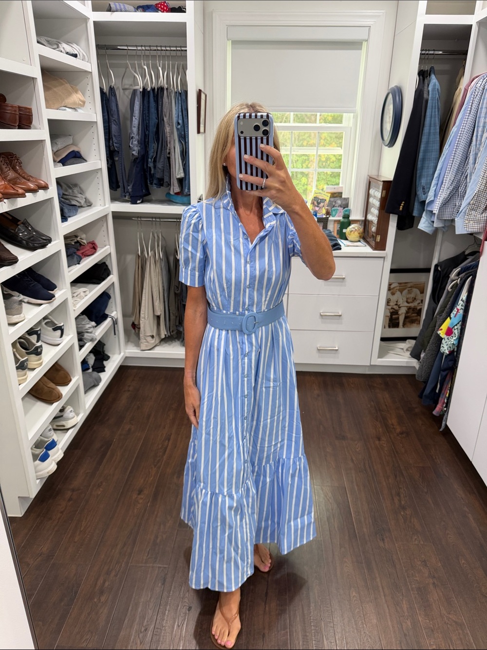 Amazon Women’s Striped Puffed Sleeve Button-down Shirtdress XS